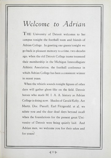 University of Detroit vs. Adrian College Program