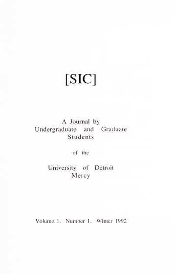 [SIC] Volume 1, Number 1, Winter 1992 University of Detroit Merc