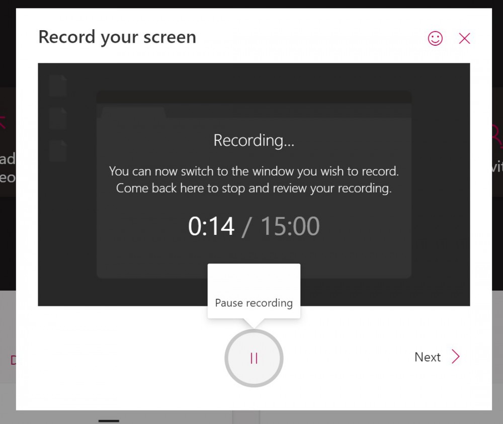 image of pause recording window