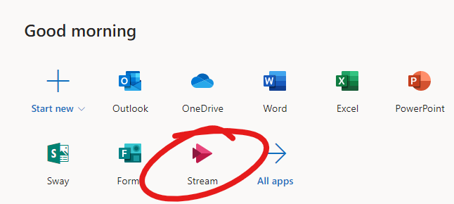 image of stream menu item in office 365