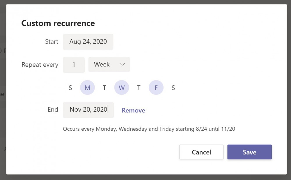 image of custom recurrence window