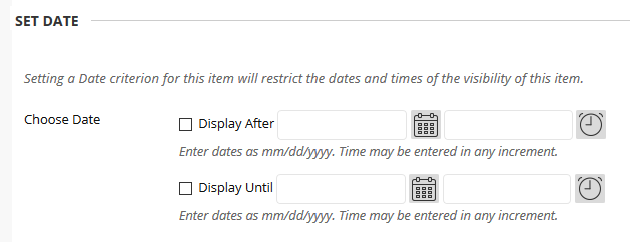 Screenshot of date criteria