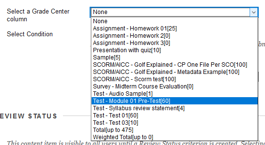 Grade column select