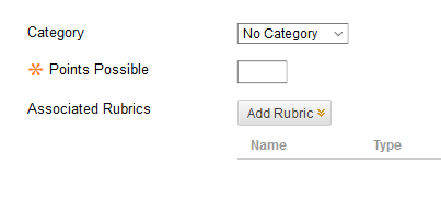 Column category, points, rubric