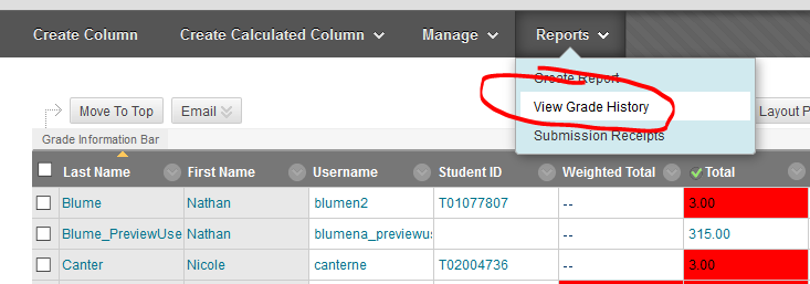 select View Grade History 