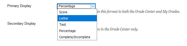 Column information, primary display list