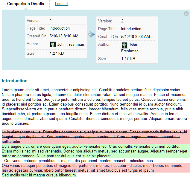 Comparing versions example